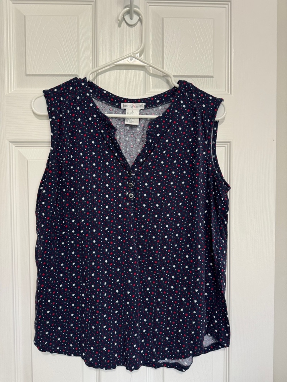 Hastings & Grace Navy Star Print Sleeveless Henley Tank